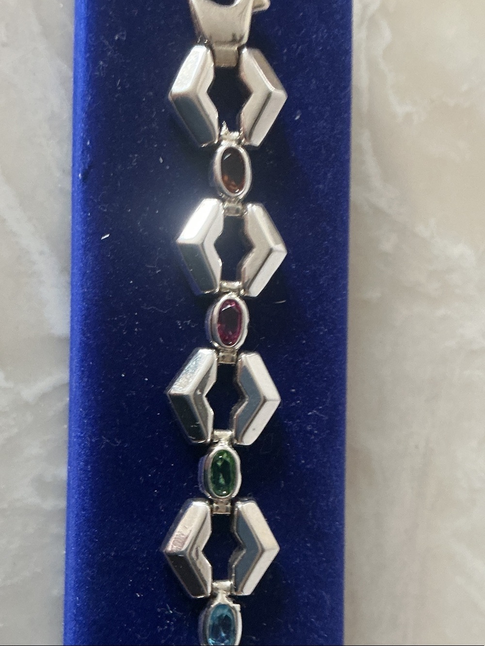 Sterling Silver Multi-Stone Bracelet with Red, Green & Blue Accents